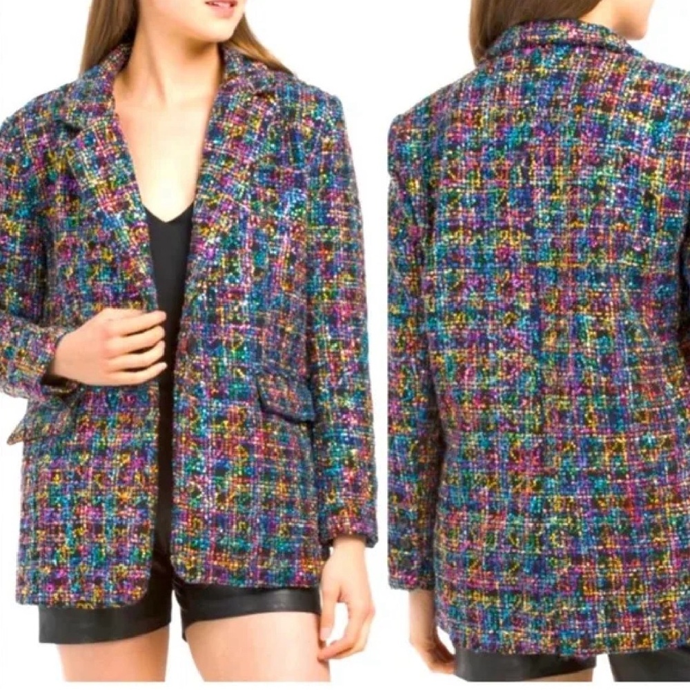 BLANK NYC Mixed Tweed Sequined Blazer Jacket Size S